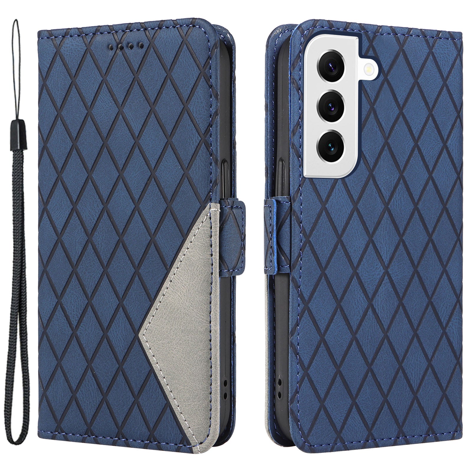 Cellphone Cover for Samsung Galaxy S22 5G Rhombus Imprinted Stand Color Splicing Phone Leather Wallet Case Cellphone Cover for Samsung Galaxy S22 5G Rhombus Imprinted Stand Color Splicing Phone Leather Wallet Case